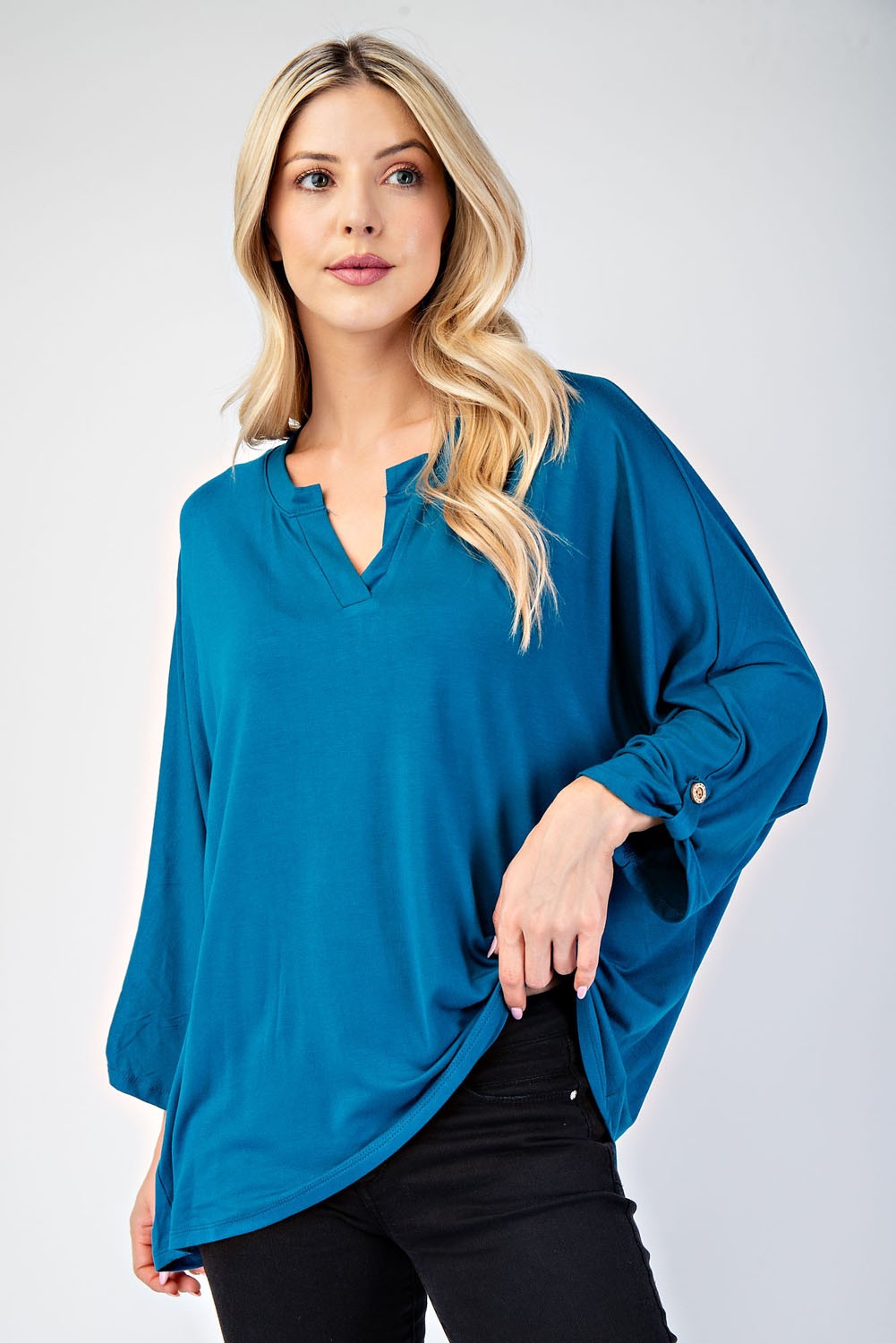 Outfit Flow - Celeste Full Size Notched Three-Quarter Sleeve Blouse