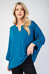 Outfit Flow - Celeste Full Size Notched Three-Quarter Sleeve Blouse