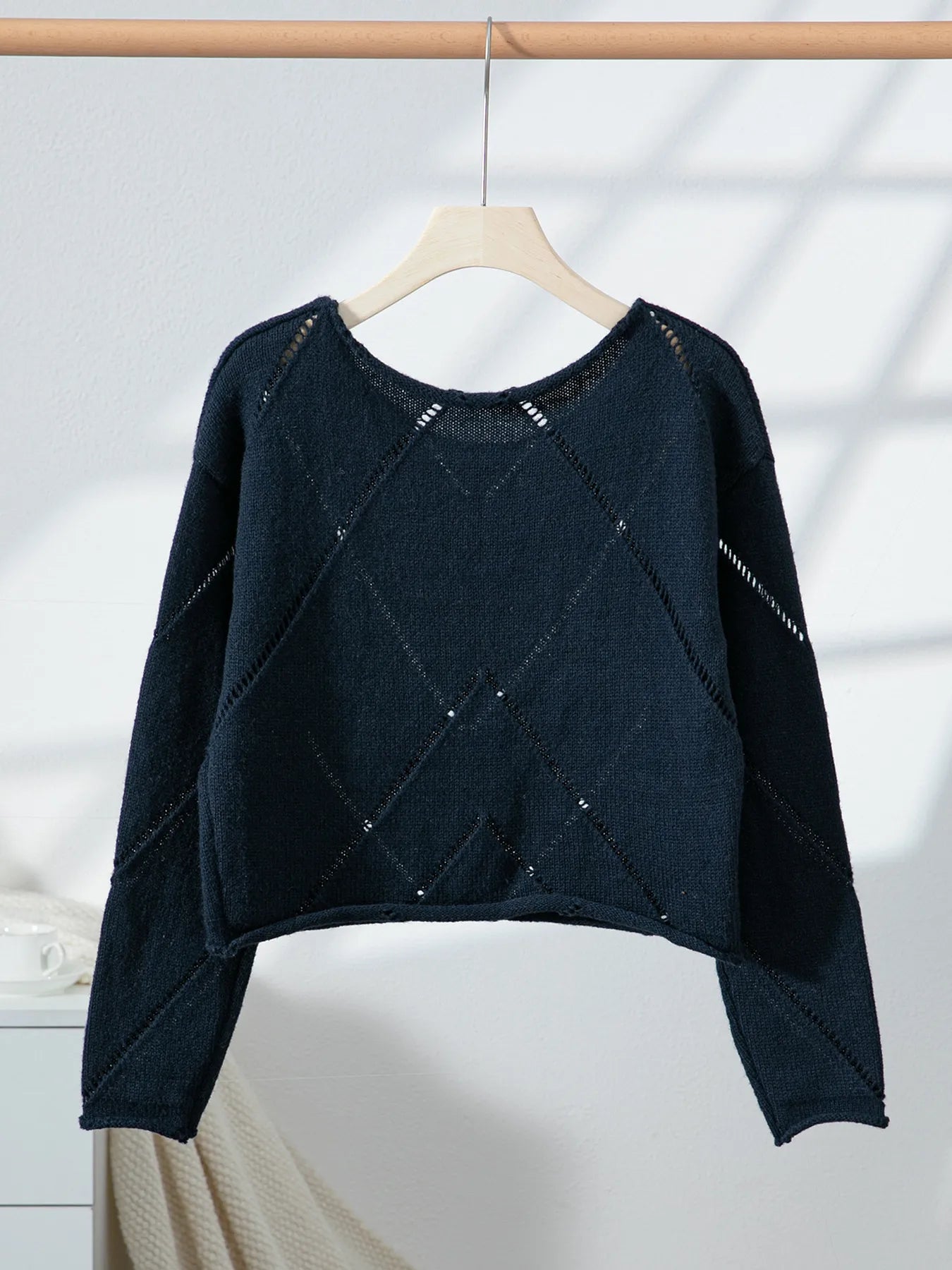 Openwork Boat Neck Long Sleeve Sweater OutfitFlow