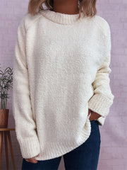Round Neck Raglan Sleeve Sweater White One Size OutfitFlow