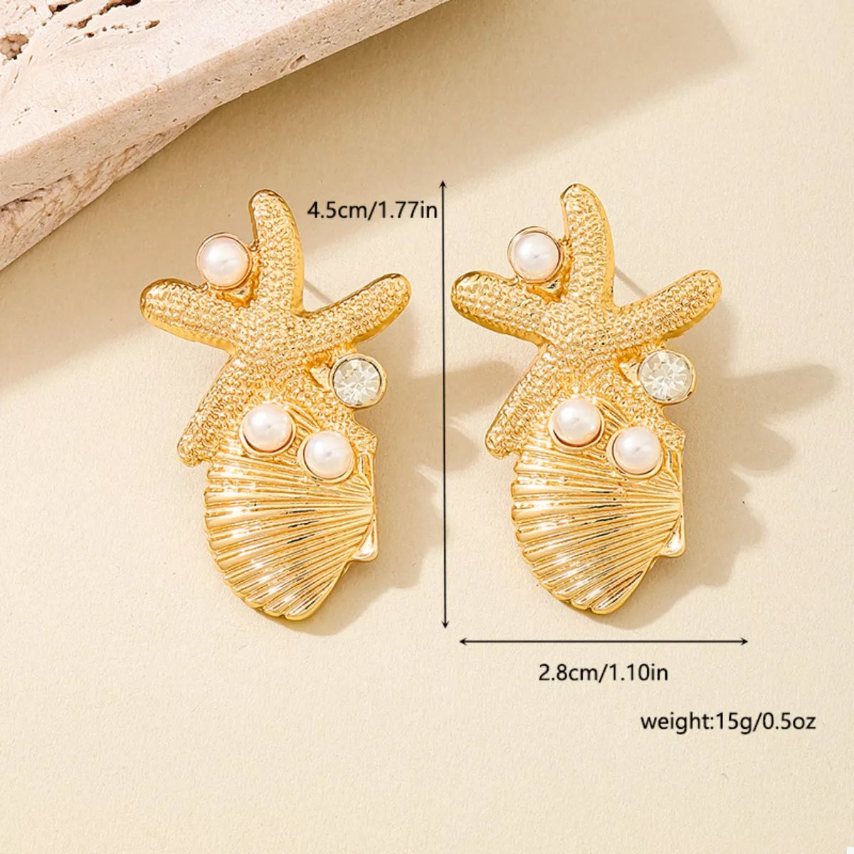 Ocean Starfish Shell Synthetic Pearl Drop Earrings OutfitFlow