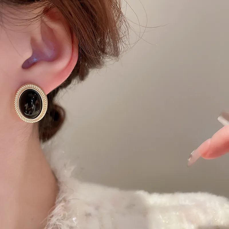 Alloy Gemstone Stud Earrings OutfitFlow
