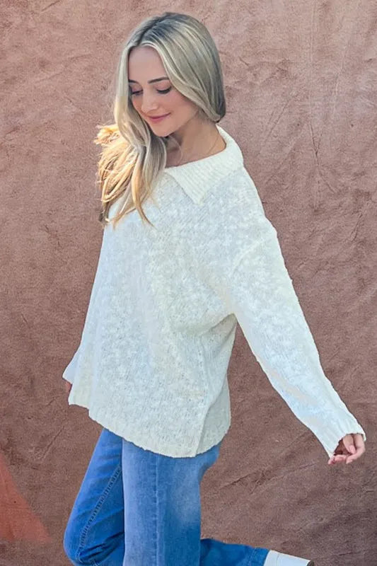 And The Why Textured Basic Collar Neck Sweater Pullover OutfitFlow