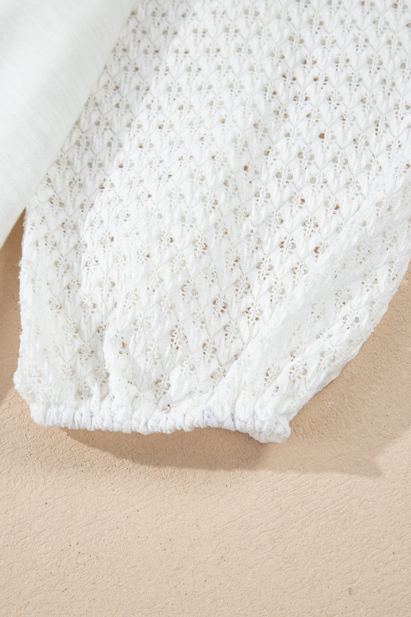Openwork High Low Hem V Neck Oversized Top OutfitFlow