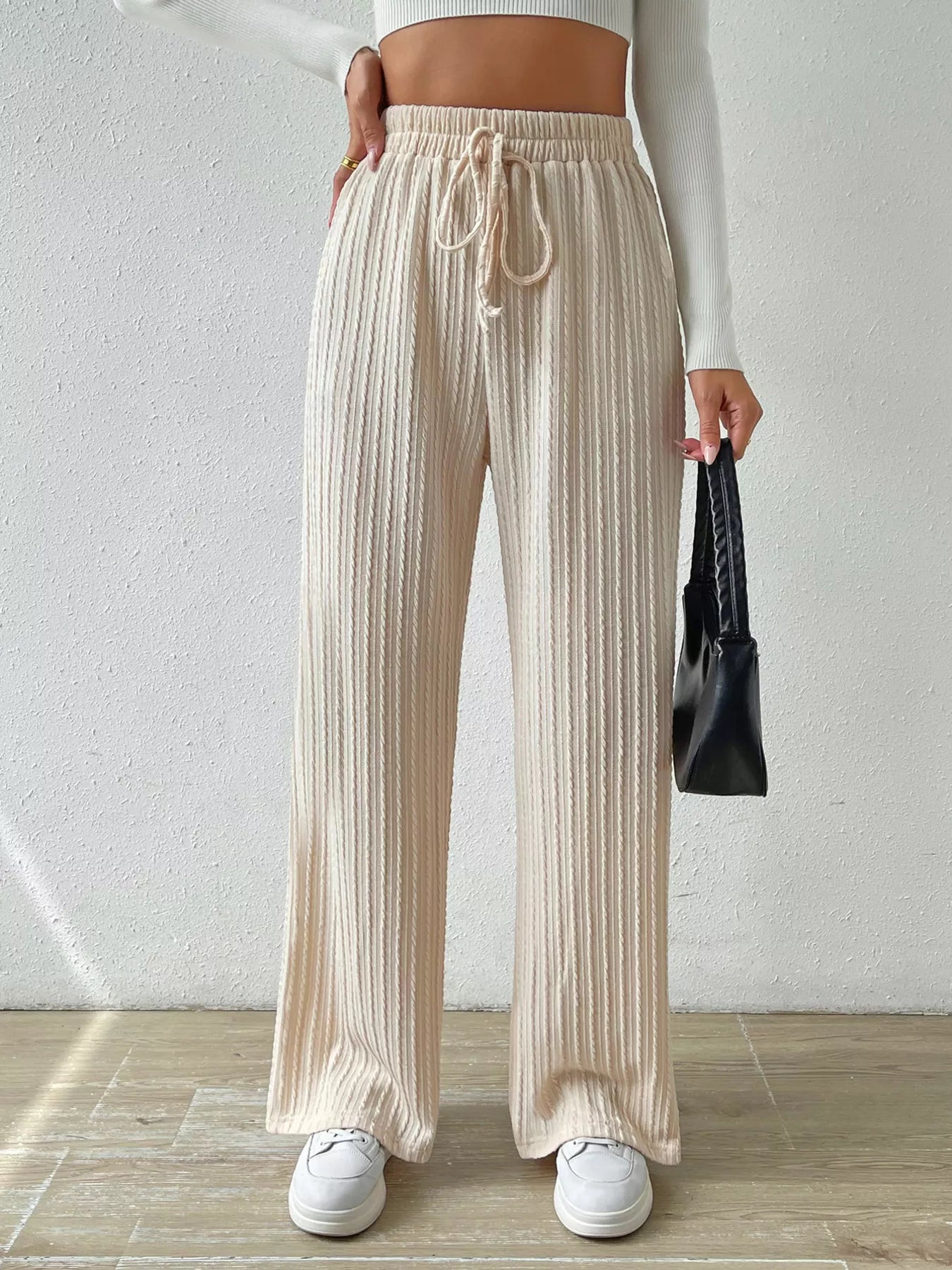 Drawstring Wide Leg Pants OutfitFlow