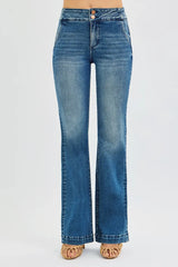 RISEN Full Size Tummy Control High Rise Bootcut Jeans with Double Button Waistband Plus Size DARK Trendsi