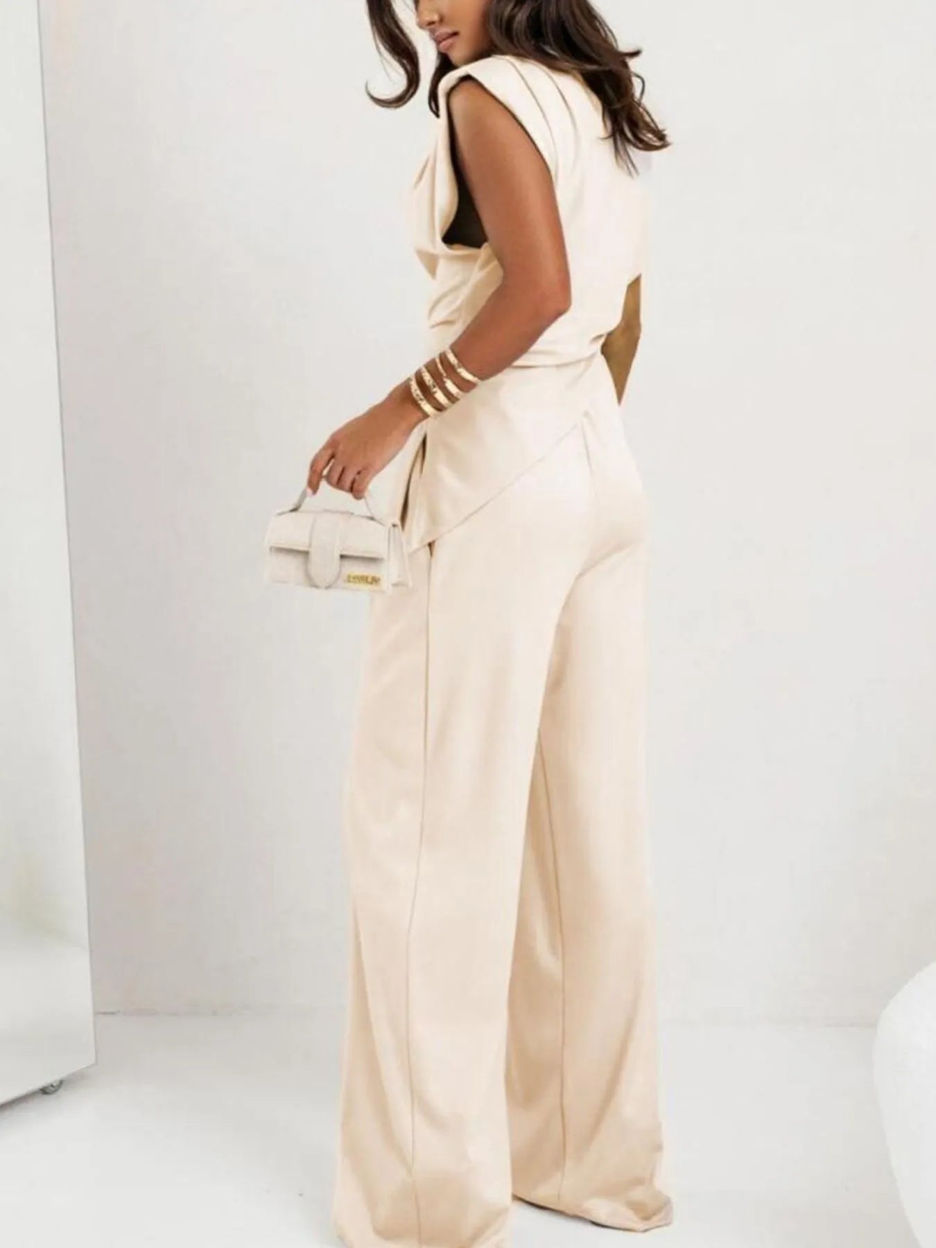 Ruched Sleeveless Top and Pants Set OutfitFlow