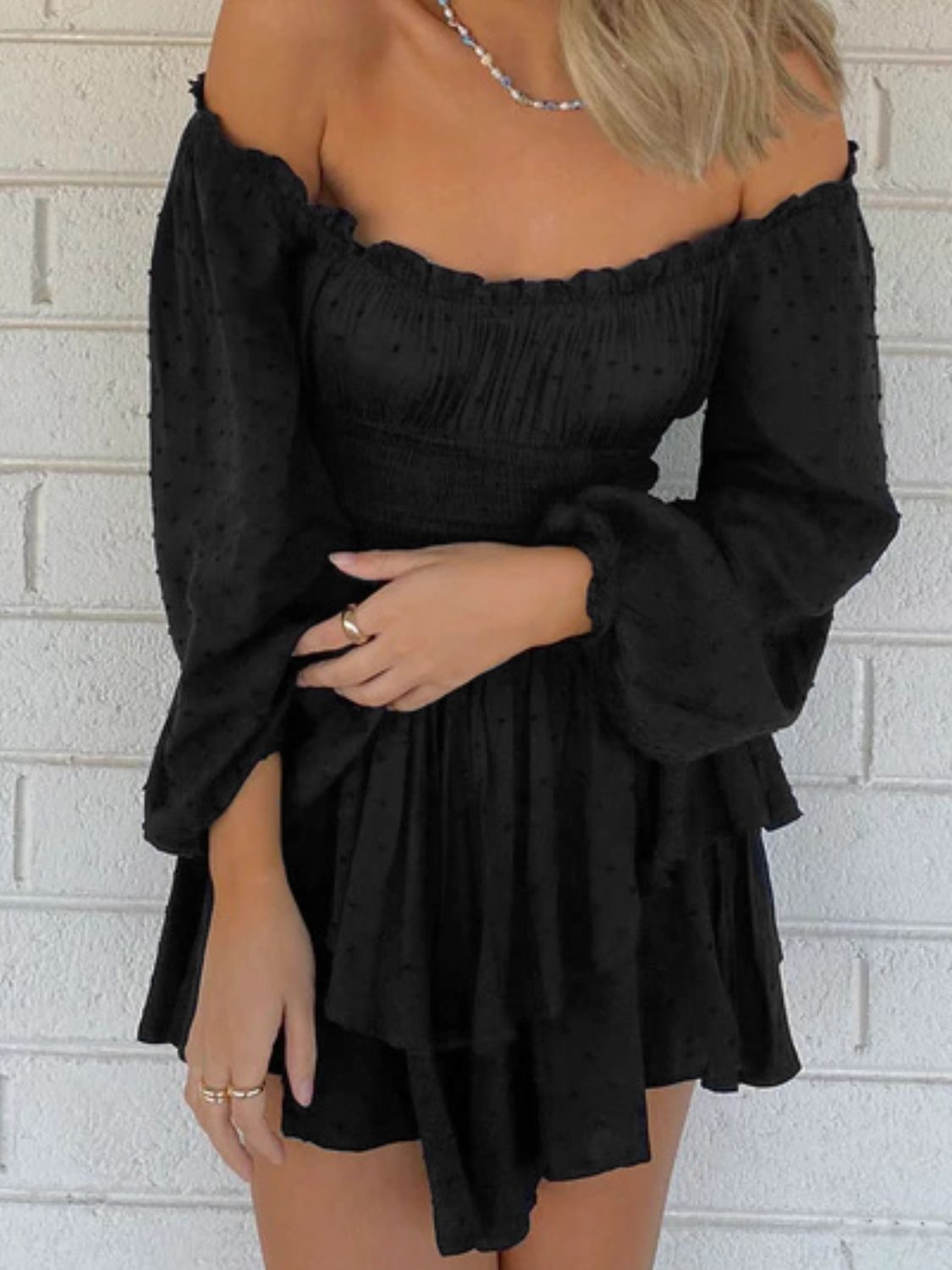 Outfit Flow - Off Shoulder Smocked Waist Romper