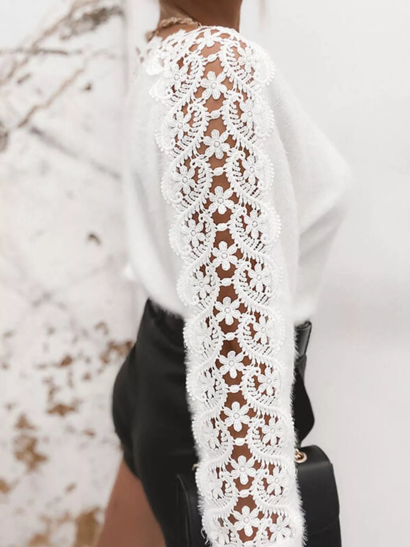 Lace Trim Long Sleeve Sweater OutfitFlow