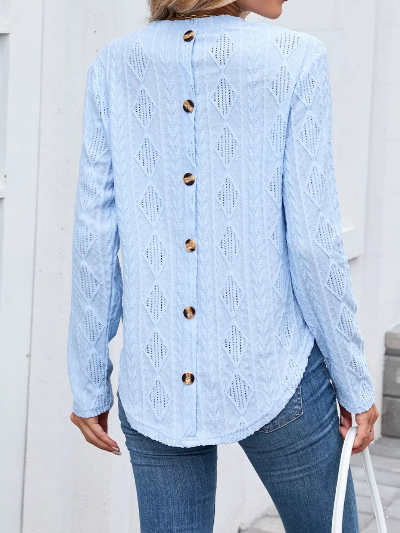 Diamond Pattern Knit Long Sleeve T-Shirt Trendsi
