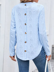 Diamond Pattern Knit Long Sleeve T-Shirt Trendsi