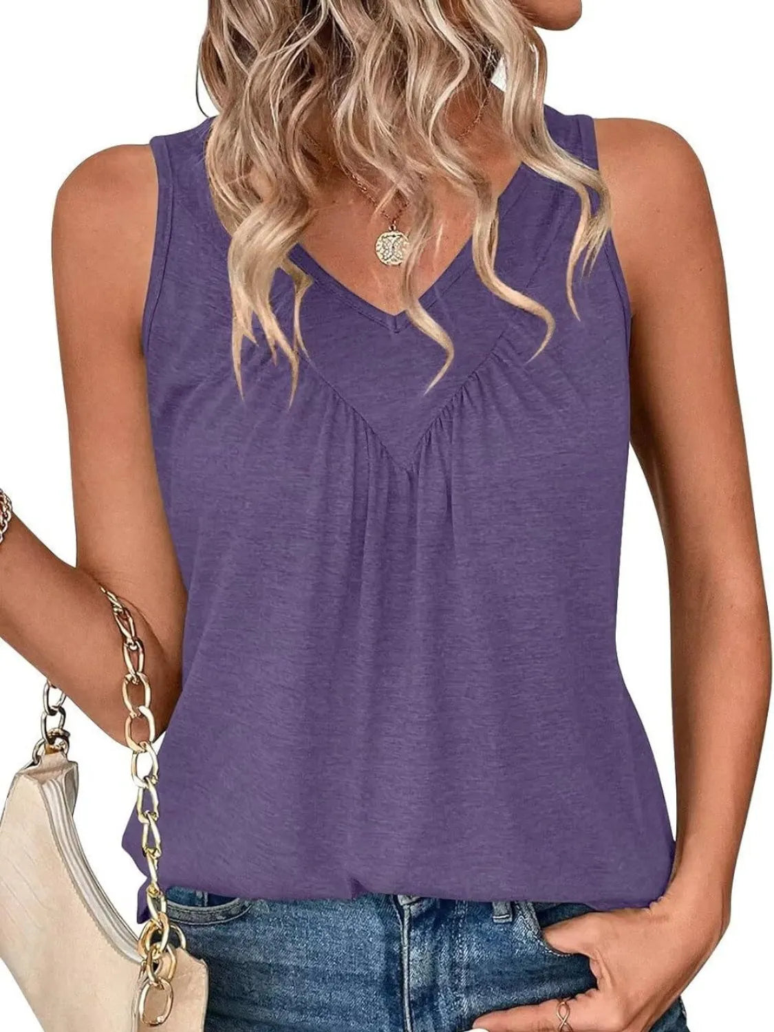 Ruched V-Neck Tank Mauve OutfitFlow