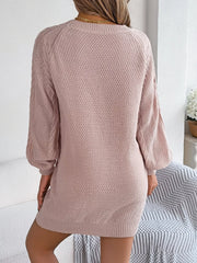 Diamond Cable Knit Sweater Dress with Long Sleeves OutfitFlow
