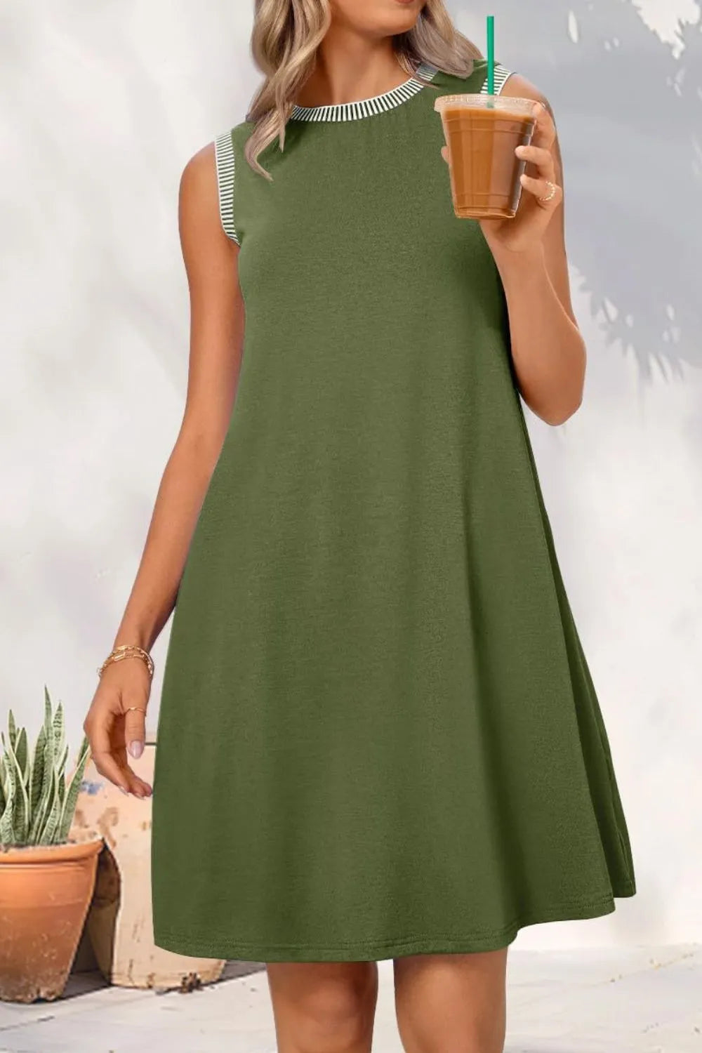 Round Neck Sleeveless Mini Tank Dress OutfitFlow