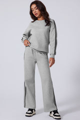 Outfit Flow - Side Striped Round Neck Top and Pants Active Set