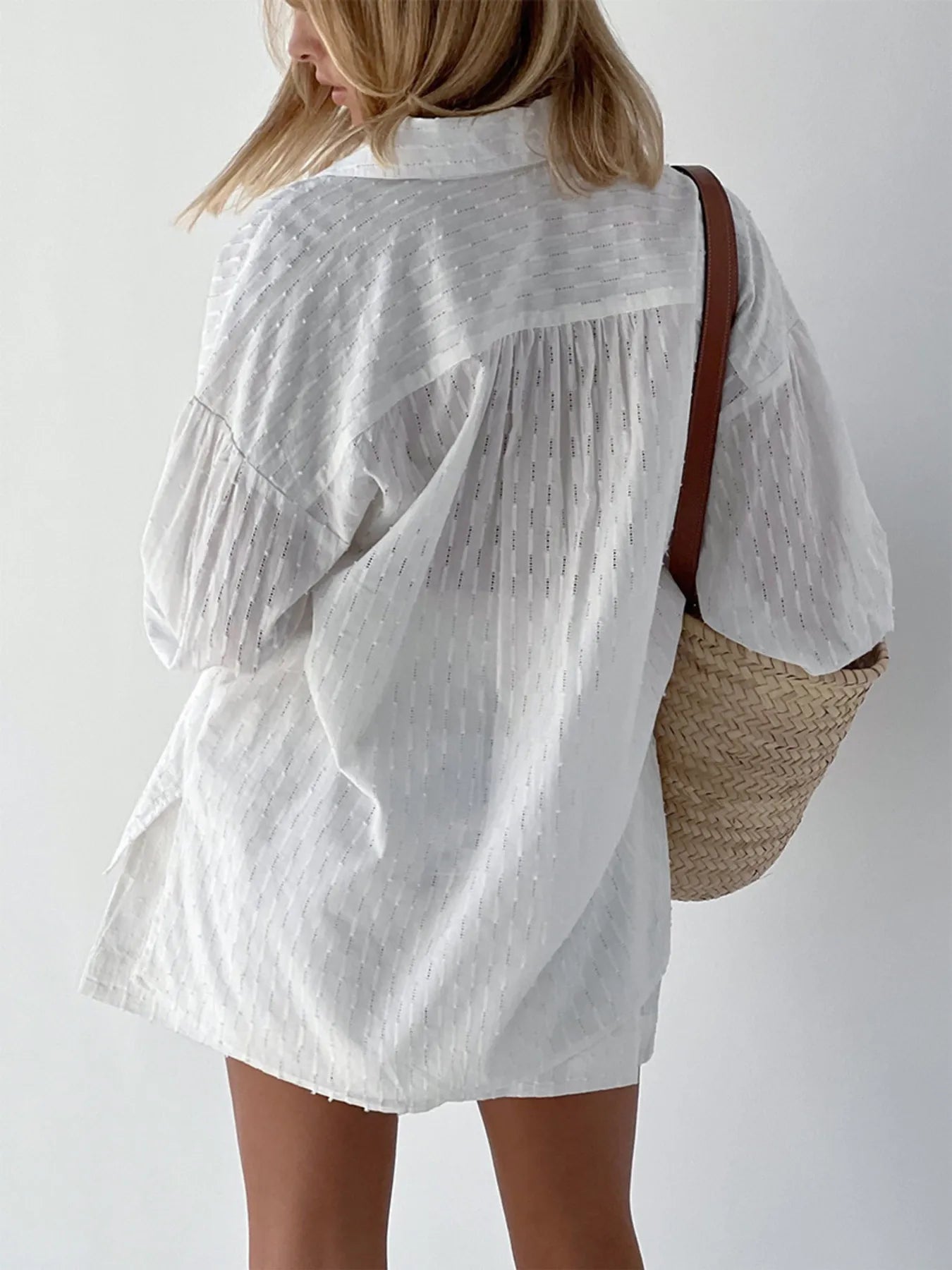 Textured Button-Up Shirt and Shorts Set OutfitFlow