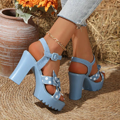 Open Toe Block Heels Sandals OutfitFlow