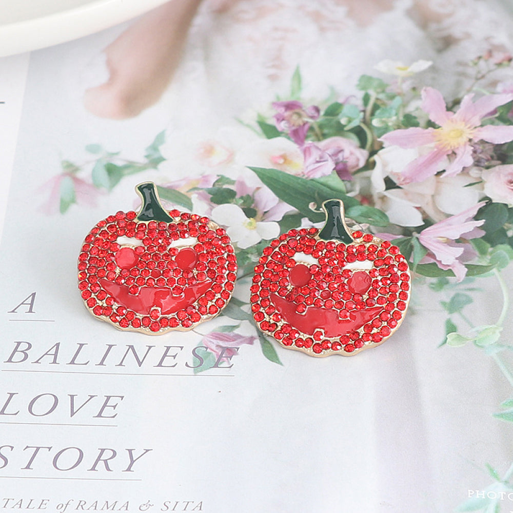 Demon Pumpkin Rhinestone Alloy Earrings OutfitFlow