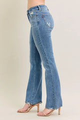 Judy Blue Full Size Mid Rise Wash Destroy Hem Bootcut Jeans Plus Size OutfitFlow