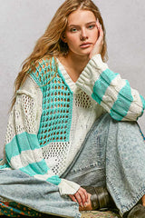 POL Color-Blocked Stripe Pattern Knit Top with Twisted Weave OutfitFlow