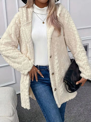 Faux Fur Teddy Coat with Button Front Cream Trendsi