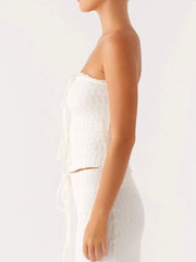Tie Front Tube Top and Maxi Skirt Set OutfitFlow