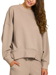 Zenana Ribbed Round Neck Pullover and Drawstring Pants Set OutfitFlow