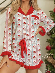 Christmas Santa & Stripes Ruffle Top and Shorts Set OutfitFlow