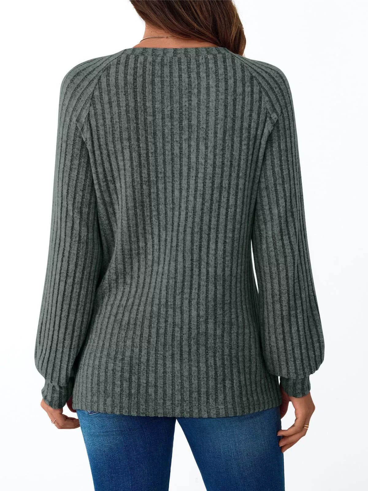 Ribbed Knit Decor Button Long Sleeve T-Shirt OutfitFlow