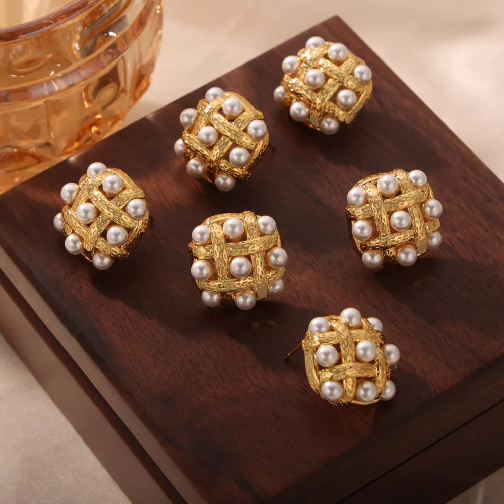 Copper Shell Pearl Stud Earrings OutfitFlow