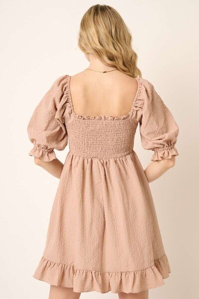 Mittoshop Smocked Ruffled Hem Half Sleeve Mini Dress OutfitFlow