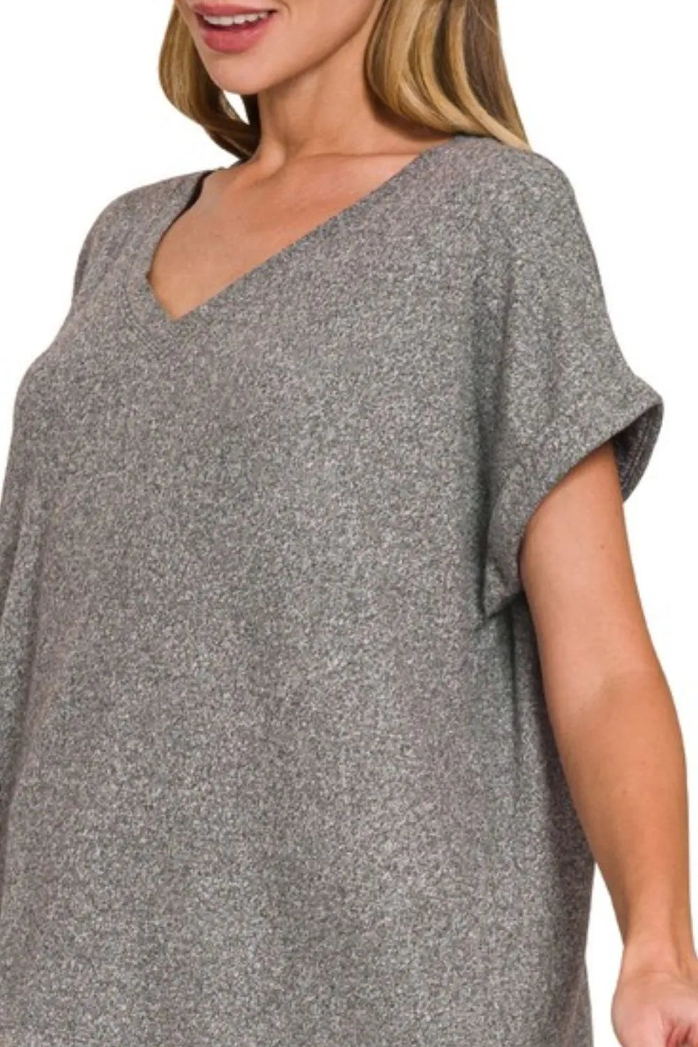 Zenana Soft Melange Hacci V-neck Tee OutfitFlow