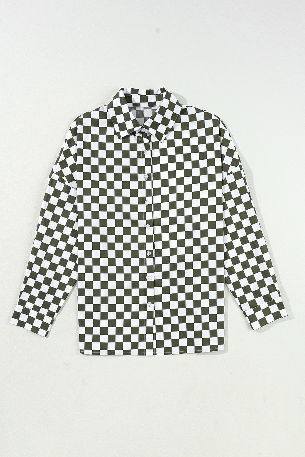 Outfit Flow - Checkered Collared Neck Long Sleeve Shirt