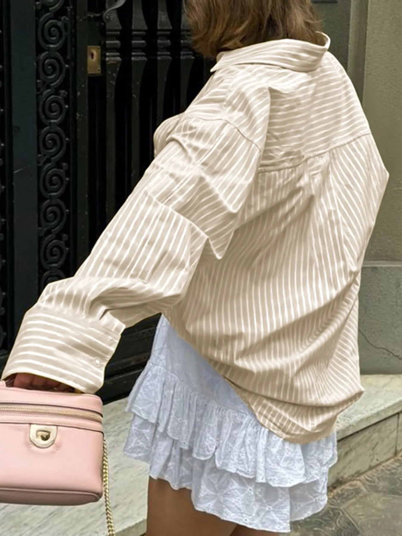 Oversized Striped Button-Down Shirt OutfitFlow