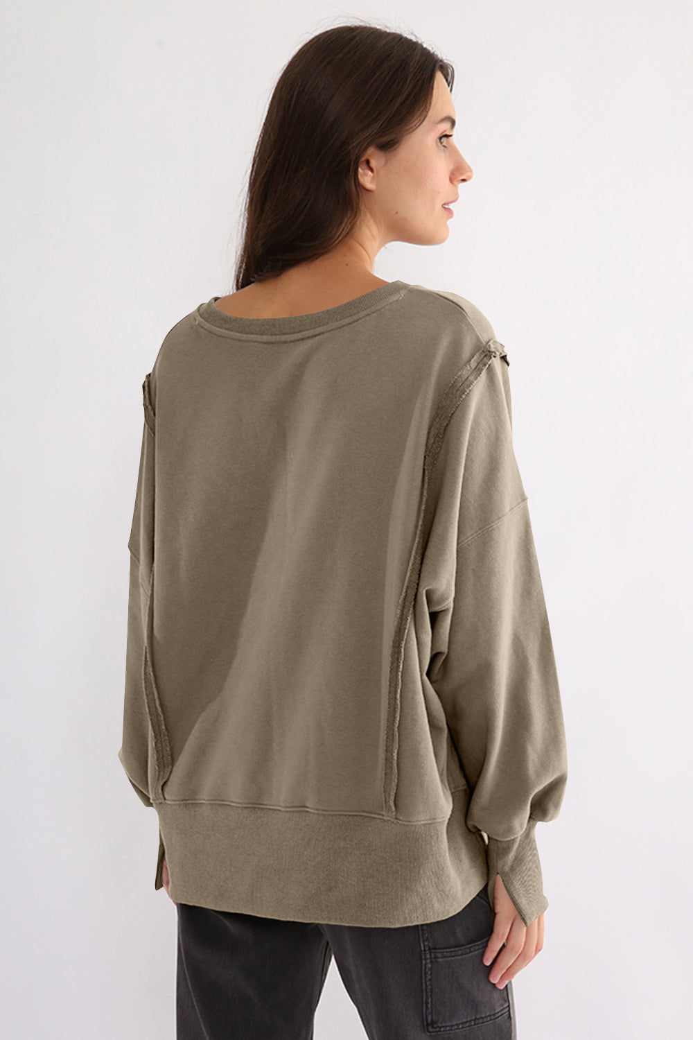 Outfit Flow - Exposed Seam High-Low Long Sleeve Sweatshirt