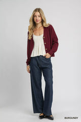 Umgee Chunky Cable Knit V-Neck Button-Up Cardigan Trendsi