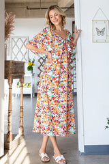 Lime 'N' Chili Floral Print Sweetheart Neck Tie Front Midi Dress OutfitFlow