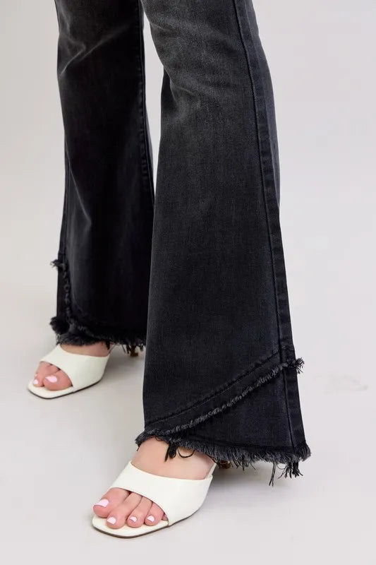 Judy Blue Full Size High Waist Flare W/ Mock Fray Tulip Hem Plus Size OutfitFlow