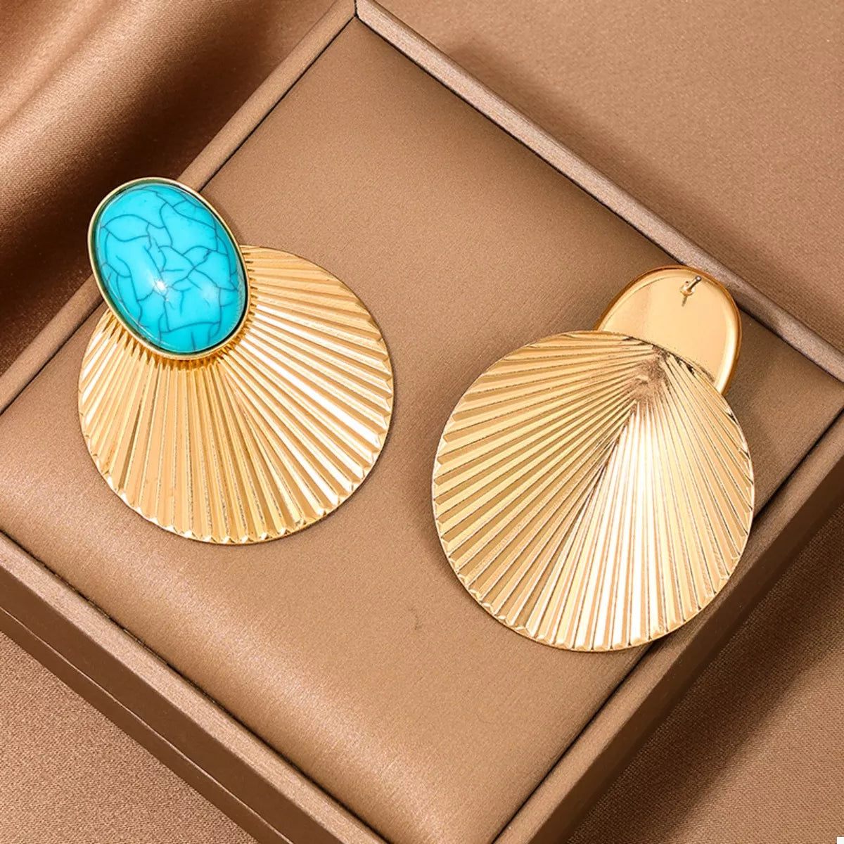 Turquoise Stone Fan Drop Earrings OutfitFlow