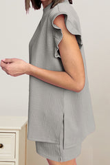Slit Round Neck Top and Drawstring Shorts Set OutfitFlow
