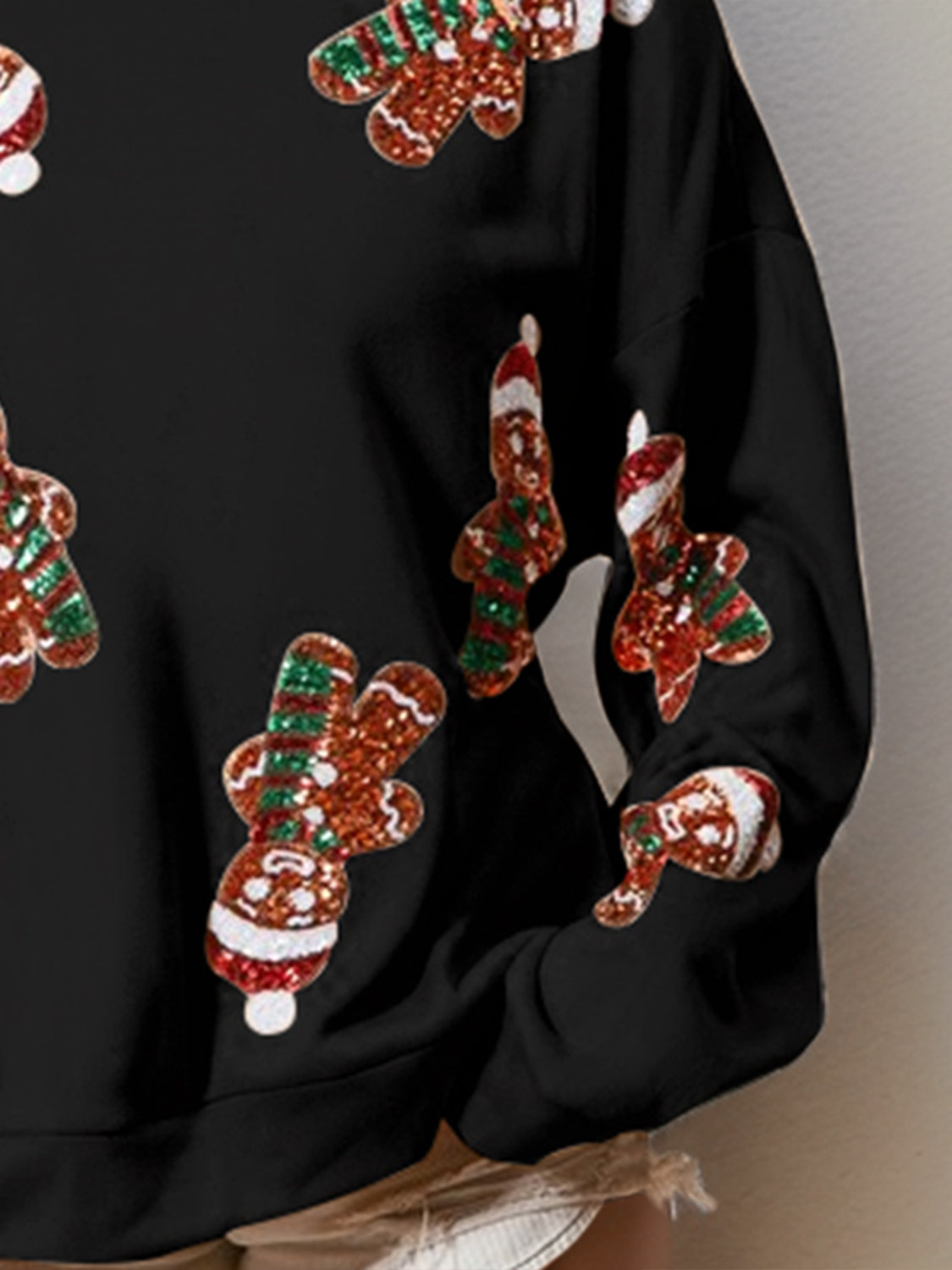 Outfit Flow - Sequin Gingerbread Man Long Sleeve Sweatshirt