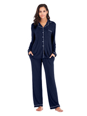 Outfit Flow - Collared Neck Long Sleeve Loungewear Set with Pockets