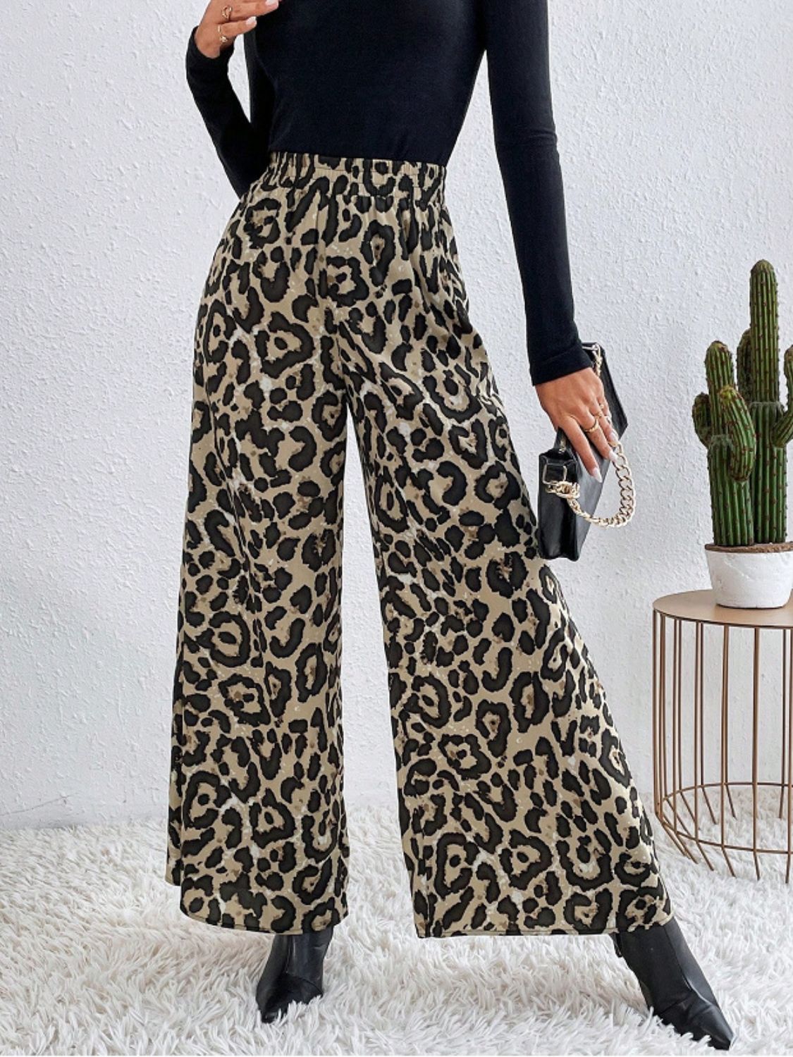 Printed Elastic Waist Wide Leg Pants OutfitFlow