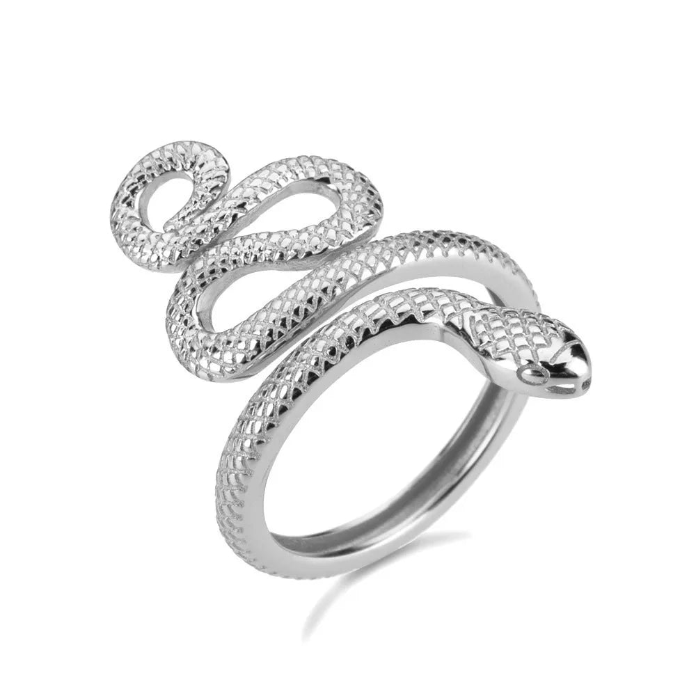 925 Sterling Silver Snake Shape Ring Silver 7 OutfitFlow