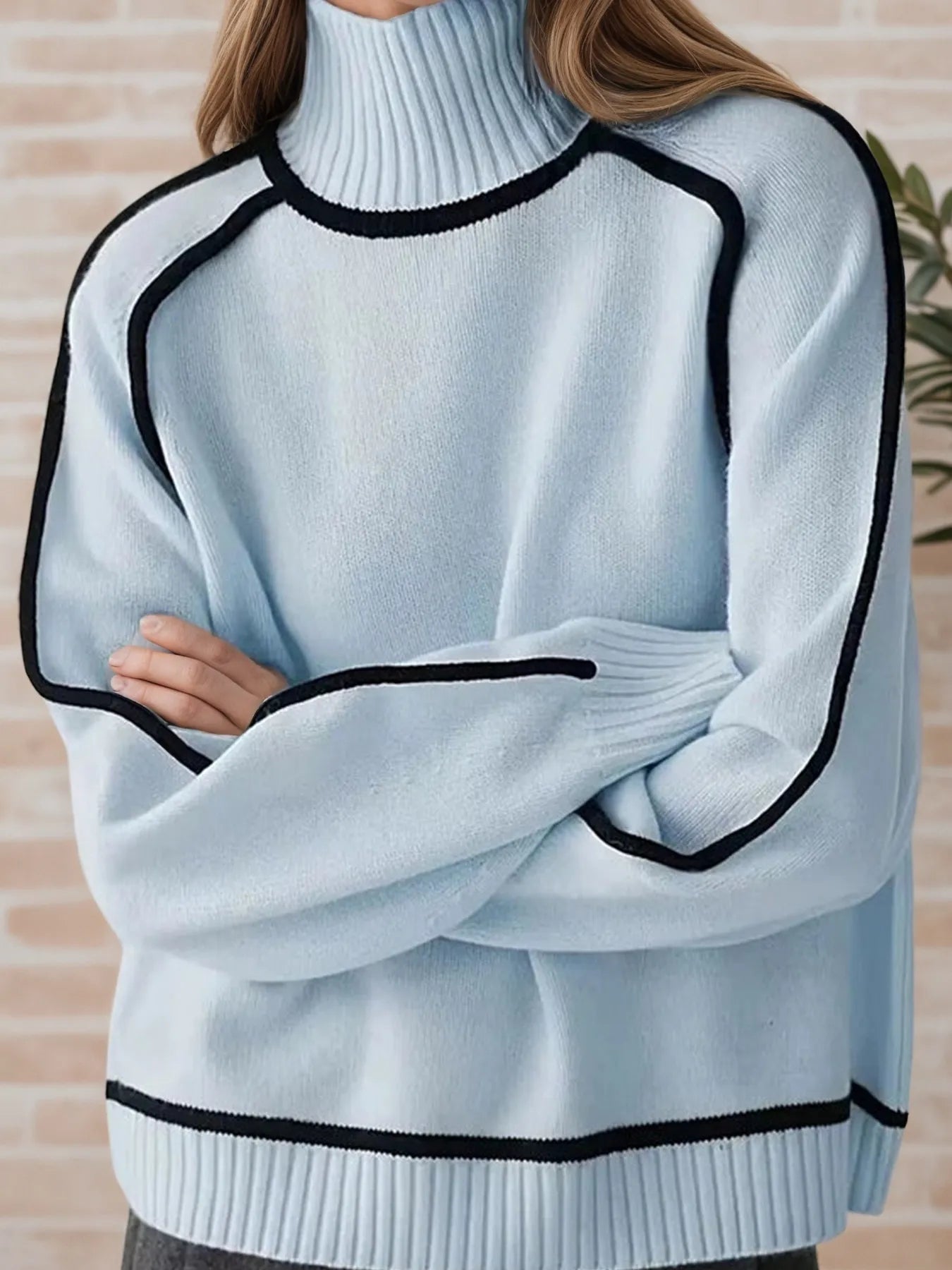Contrast Trim Turtleneck Sweater OutfitFlow