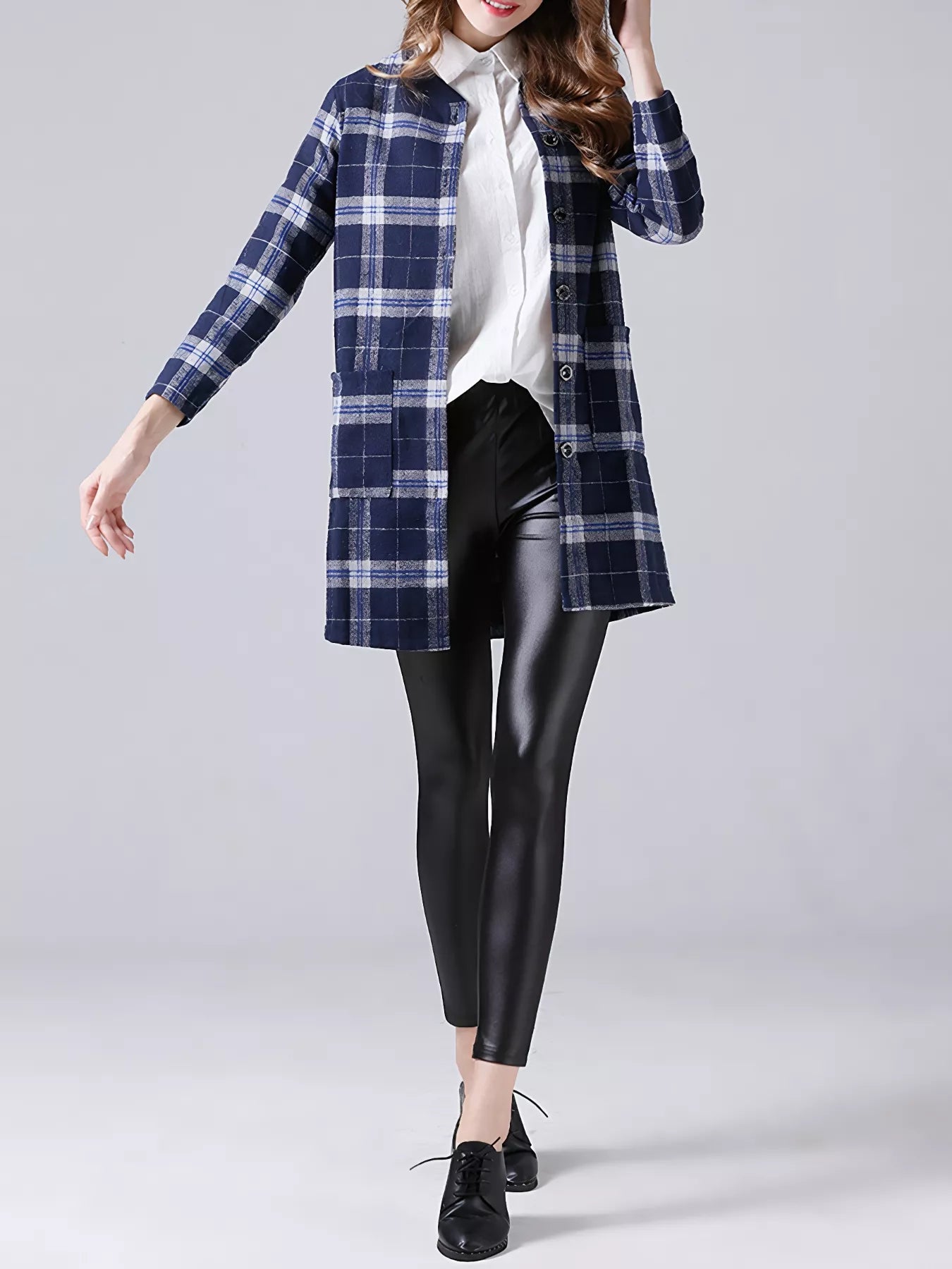 Plus Size Plaid Button-Down Longline Shirt OutfitFlow