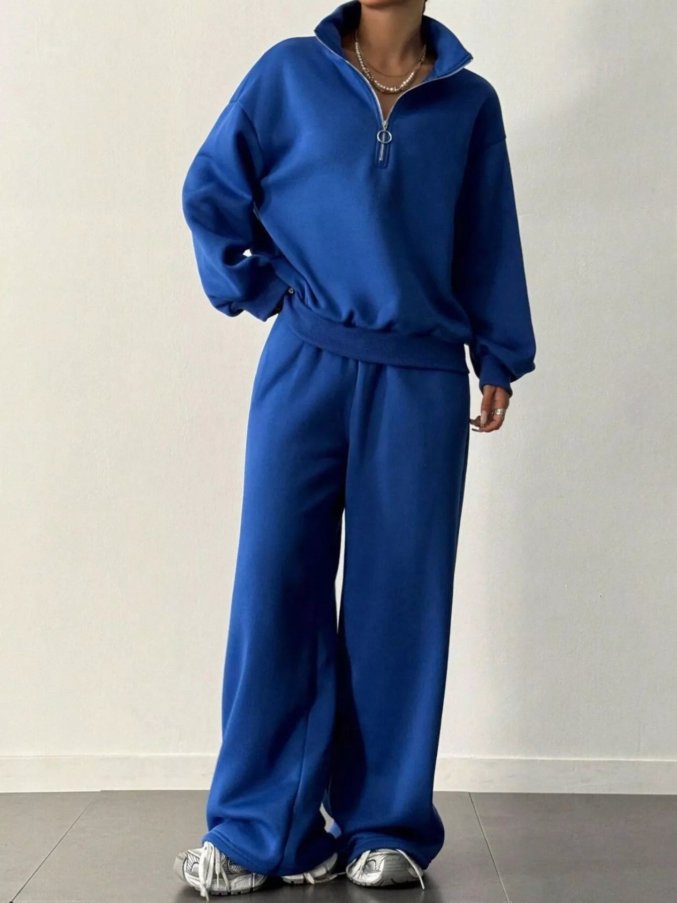Half-Zip Long Sleeve Sweatshirt and Pants Set OutfitFlow