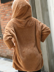 Open Front Hooded Teddy Coat OutfitFlow