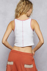 POL Round Neck Cropped Tank with Embroidered Detail OutfitFlow