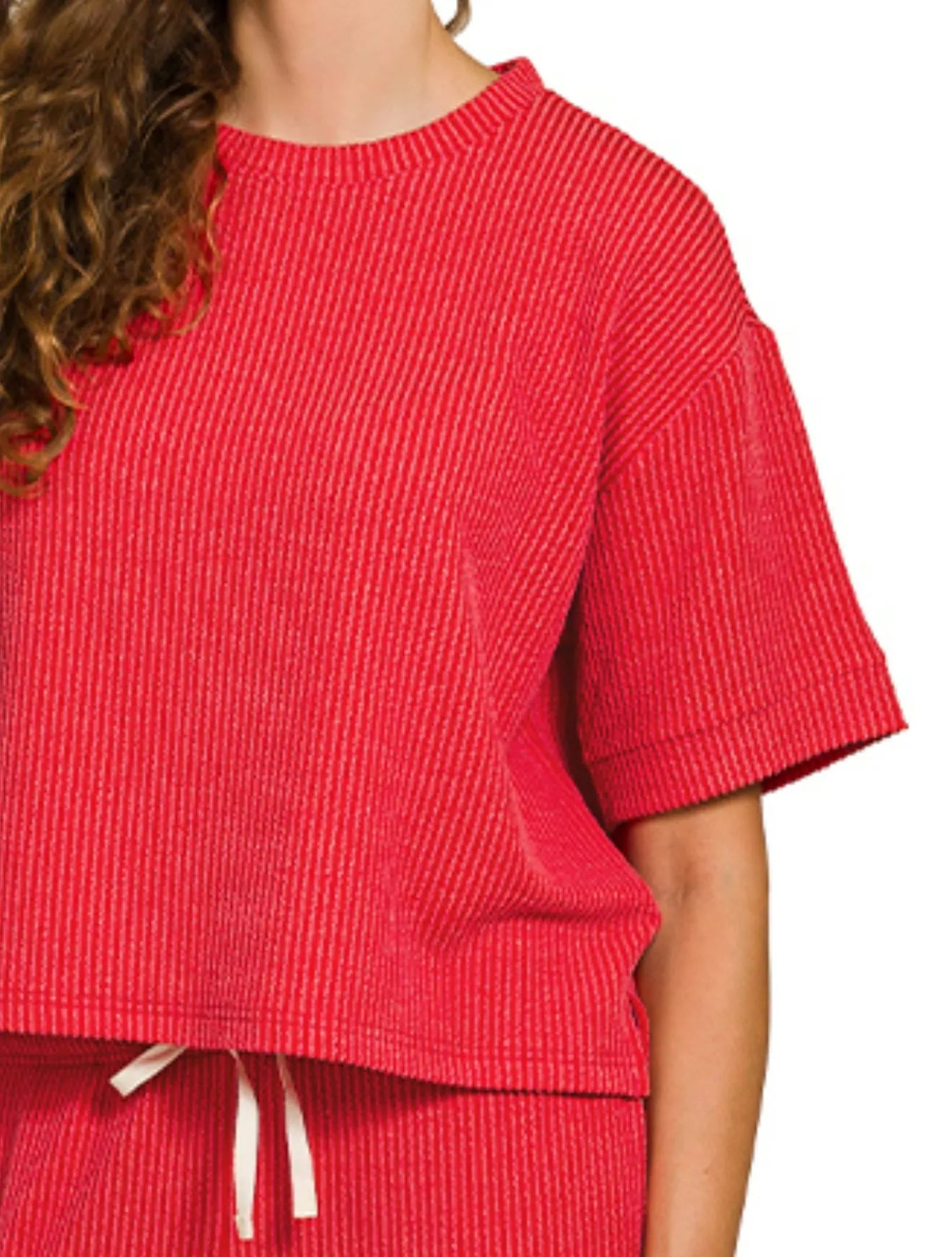 Zenana Raised Rib Short Sleeve Tee & Pants Set OutfitFlow